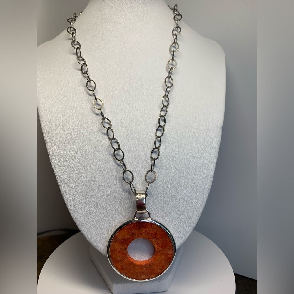 Silpada Vintage Sterling Silver Sponge Coral Donut Necklace w/Chunky Chain